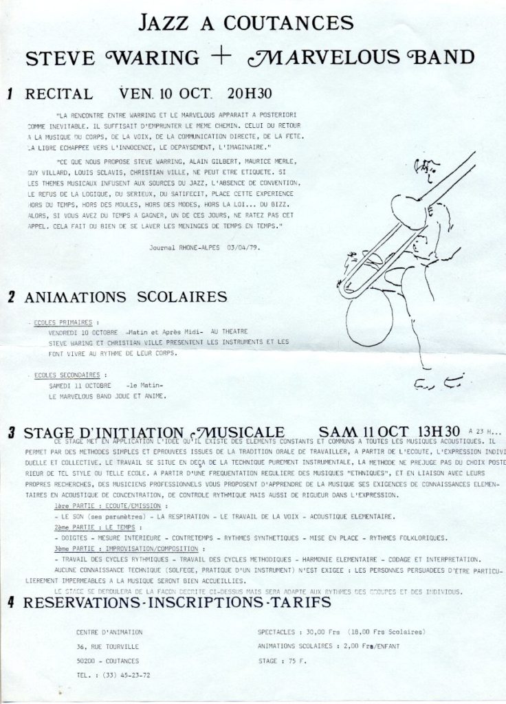 Jazz à Coutances, Steve Waring & Marvelous Band, Coutances, octobre 1980, Tract A4